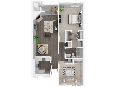 Floor plan for 2 beds, 1 bath, 848 sqft
